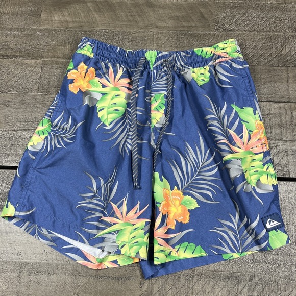 Y2K Quicksilver‎ 6" Swim Trunks Recycled Size Small Floral Drawstring Adult 28 - Picture 1 of 6